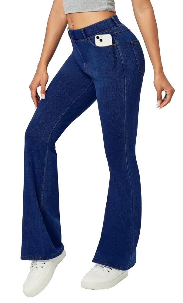 Heathyoga Flare Jeans for Women Trendy Stretchy Bell Bottom Jeans for Women Pull on Jeggings Tumm... | Amazon (US)