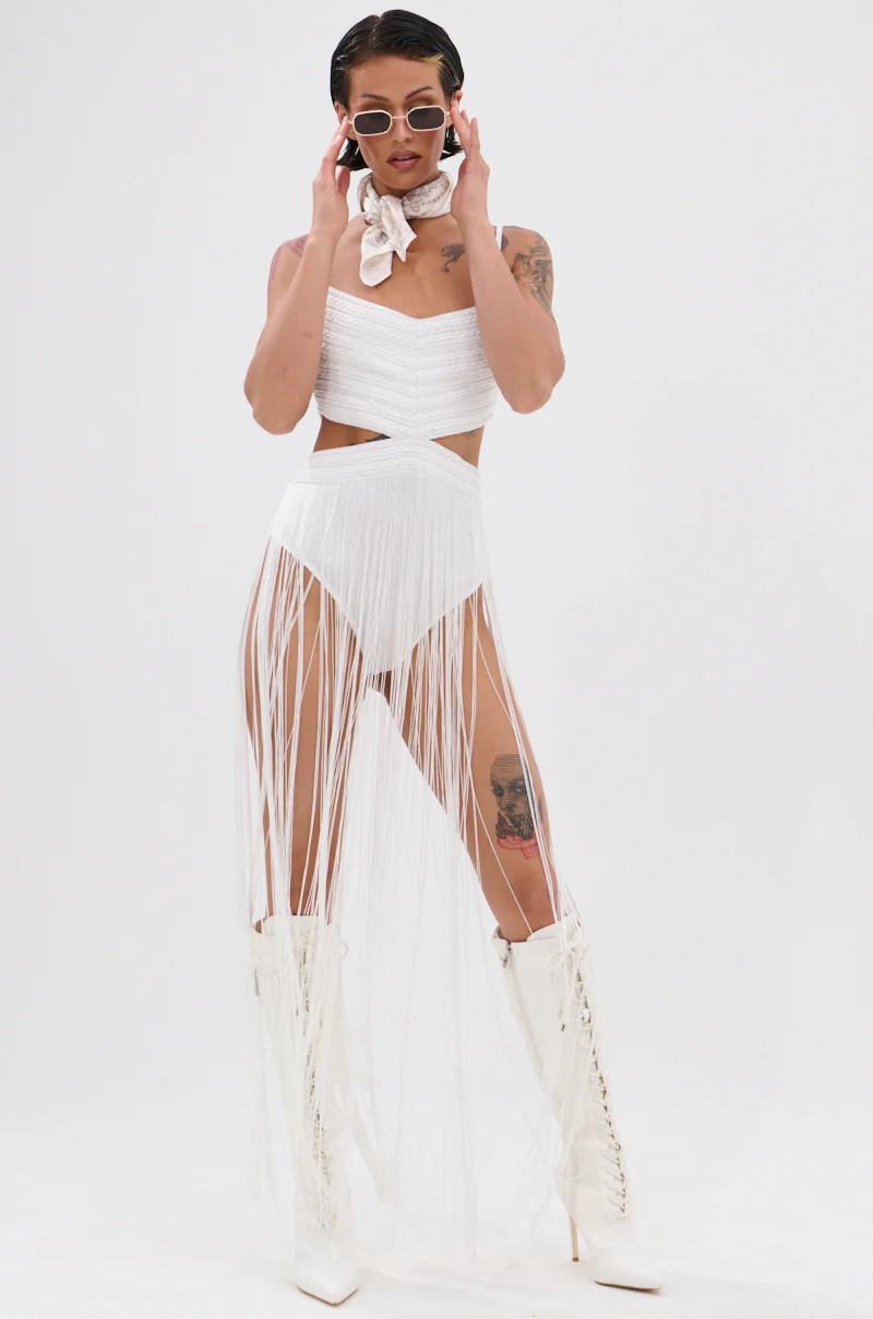 RODEO READY FRINGE MAXI DRESS IN WHITE | AKIRA