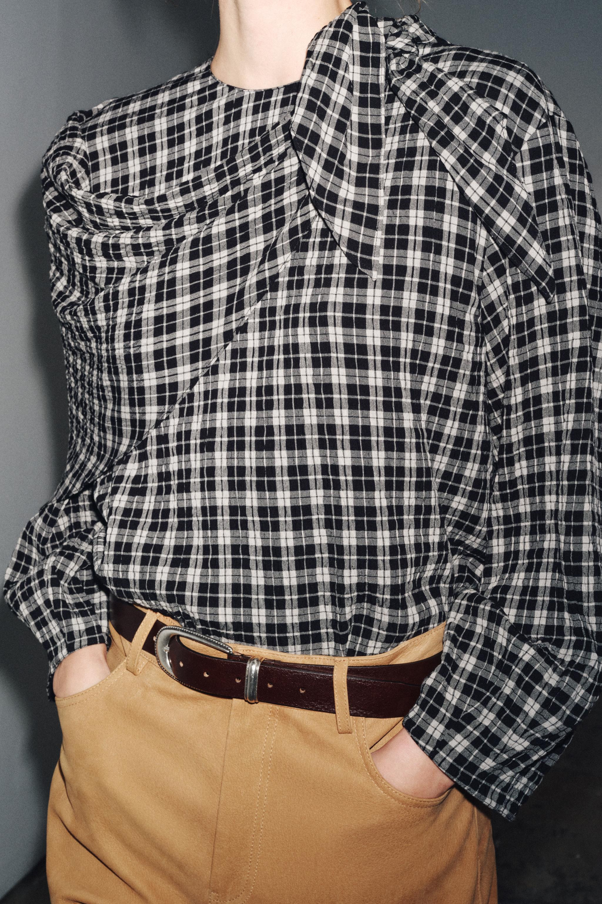 CHECK SHIRT WITH MULTIPOSITIONAL SCARF ZW COLLECTION | Zara UK