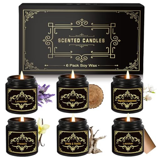 6 Pack Scented Candles for Home, Scented Candles Gifts Set for Men Women, Smoke-Free Strong Fragrance Long Lasting, Natural Soy Jar Candles Set for Boyfriend Him Dad, Men Birthday | Amazon (US)