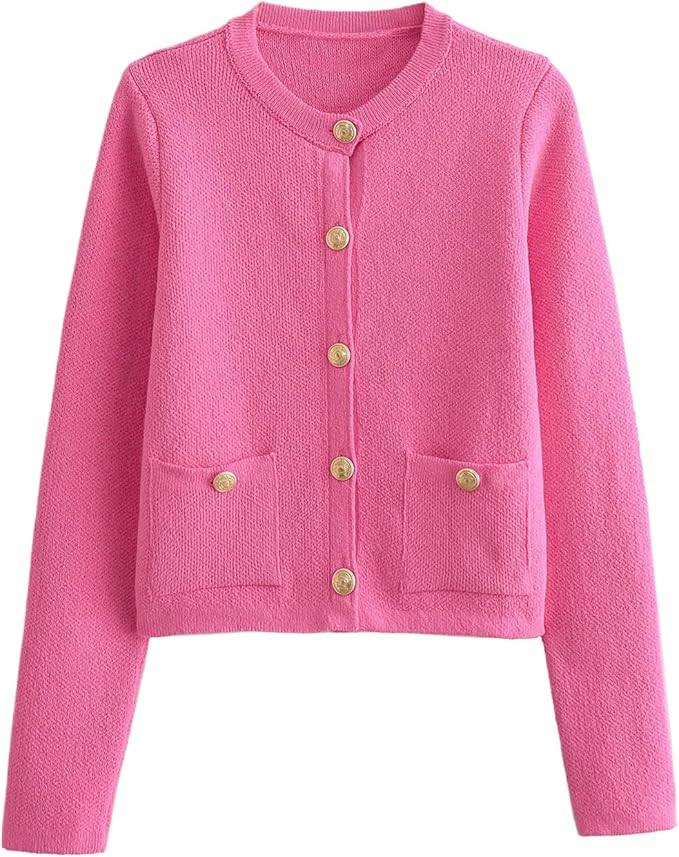 Autumn Winter Women's Single Breasted Simple Knitted Cardigan Round Neck Soft Long Sleeve Shirt w... | Amazon (US)