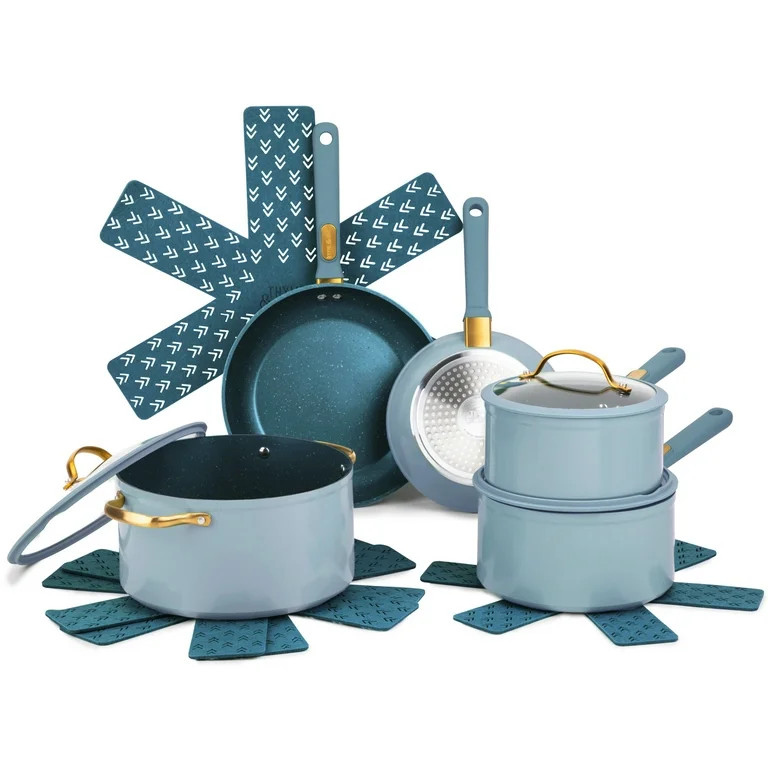 Thyme & Table Non-Stick 12-Piece Granite Cookware Set, Blue | Walmart (US)