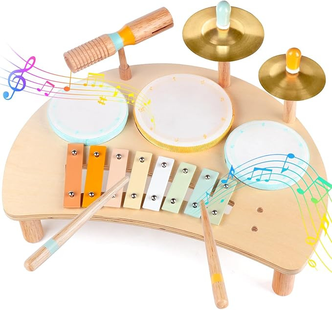 Kids Drum Set, Montessori Musical Instruments for Toddlers 1-3, Wooden Musical Toys for Baby 12-1... | Amazon (US)