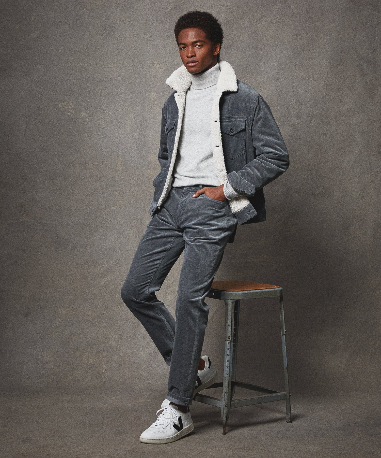 Slim Fit 5-Pocket Italian Corduroy Pant in Slate Grey | Todd Snyder