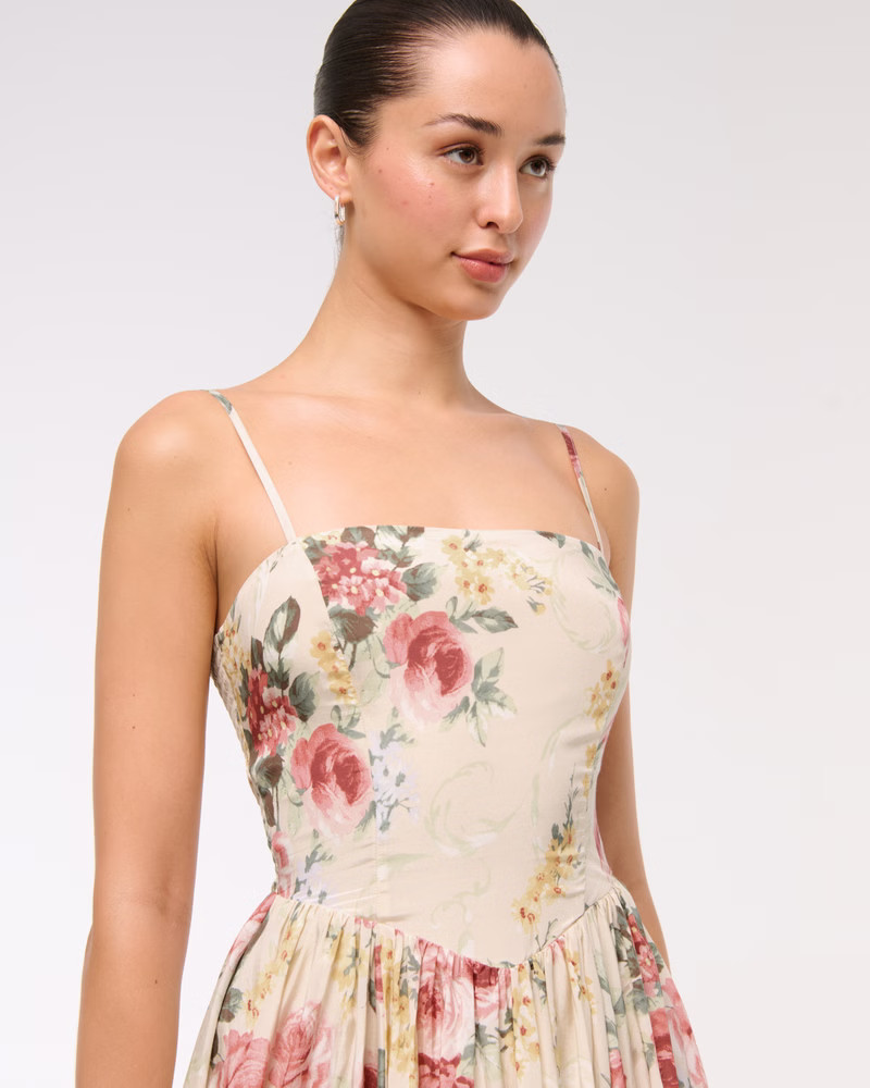 Dipped-Waist Bubble Hem Midi Dress | Abercrombie & Fitch (US)
