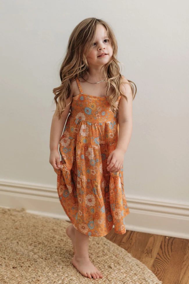 Sunburst Sunsets Girls Orange Floral Maxi Dress | Pink Lily