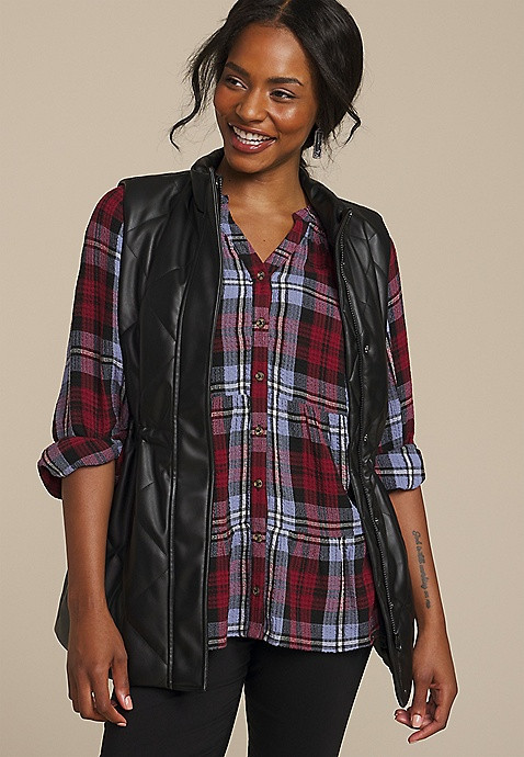 Faux Leather Quilted Vest | Maurices