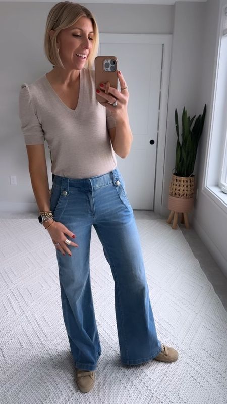 These wide leg trouser jeans are a great smart casual option for work or date night! They also come and tall and petite lengths👏🏻

I’m 5’10" for height reference and wearing a size 6 tall 

#LTKVideo #LTKstyletip #LTKover40