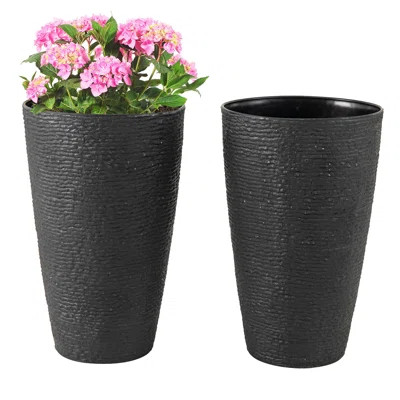 21" Tall Plastic Planters Set of 2 with Optional Drainage System for Front Porch | Wayfair North America