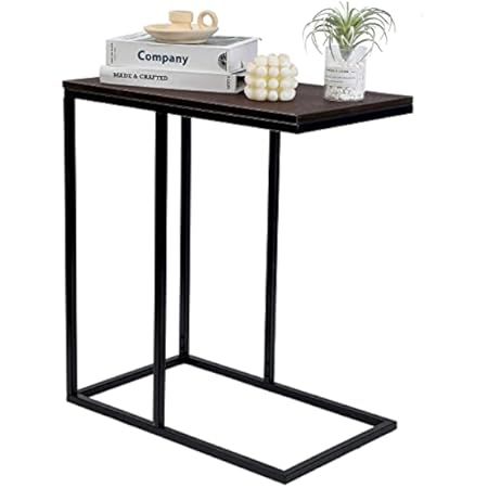 Household Essentials Slate Industrial Narrow End Table | Metal C Shaped Frame and Rectangle Faux Con | Amazon (US)