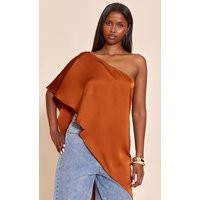 Burnt Orange Satin Floaty Long Top | PrettyLittleThing US