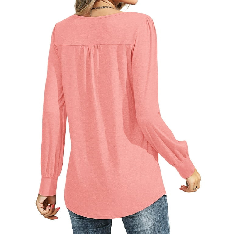 UVN Blouses for Women Pleated Long Sleeve Shirts Crew Neck Dressy Casual Tunic Tops - Walmart.com | Walmart (US)