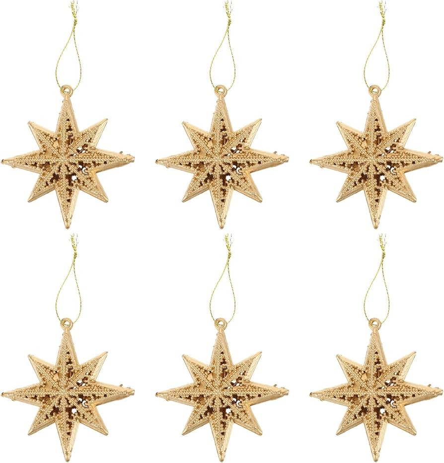 Operitacx 12 Pcs Golden Star Ornaments Christmas Tree Decoration 3D Glitter Gold Star 8 Point Sta... | Amazon (US)