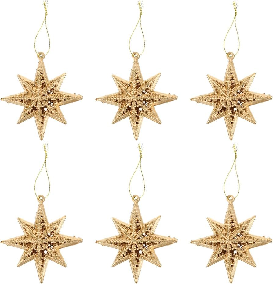 Operitacx 12 Pcs Golden Star Ornaments Christmas Tree Decoration 3D Glitter Gold Star 8 Point Sta... | Amazon (US)