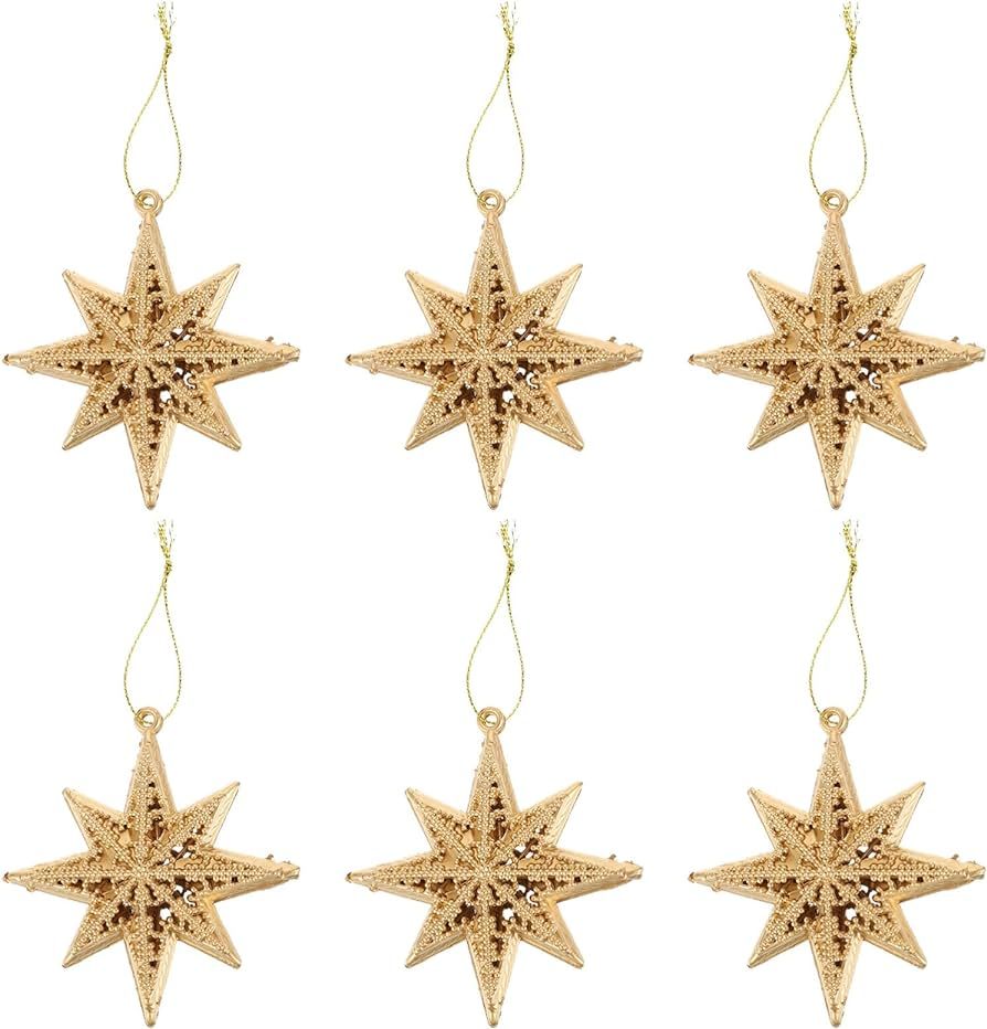 Operitacx 12 Pcs Golden Star Ornaments Christmas Tree Decoration 3D Glitter Gold Star 8 Point Sta... | Amazon (US)