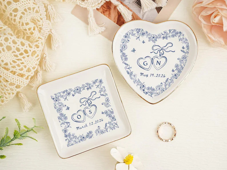Wedding Gift for Couple,Toile De Jouy Ring Dish,Personalized Locked Ring Dish,Engagement Gift,Gif... | Etsy (US)