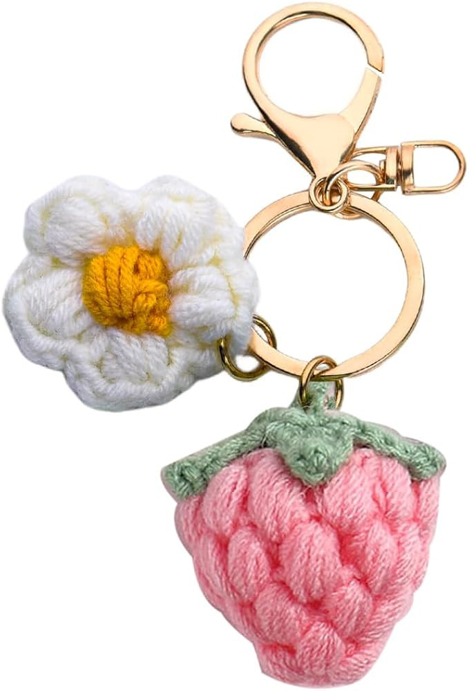 Cute Bag Accessories Charms for Women Girls Crochet Strawberry Flower Keychain Charm for Backpack... | Amazon (US)