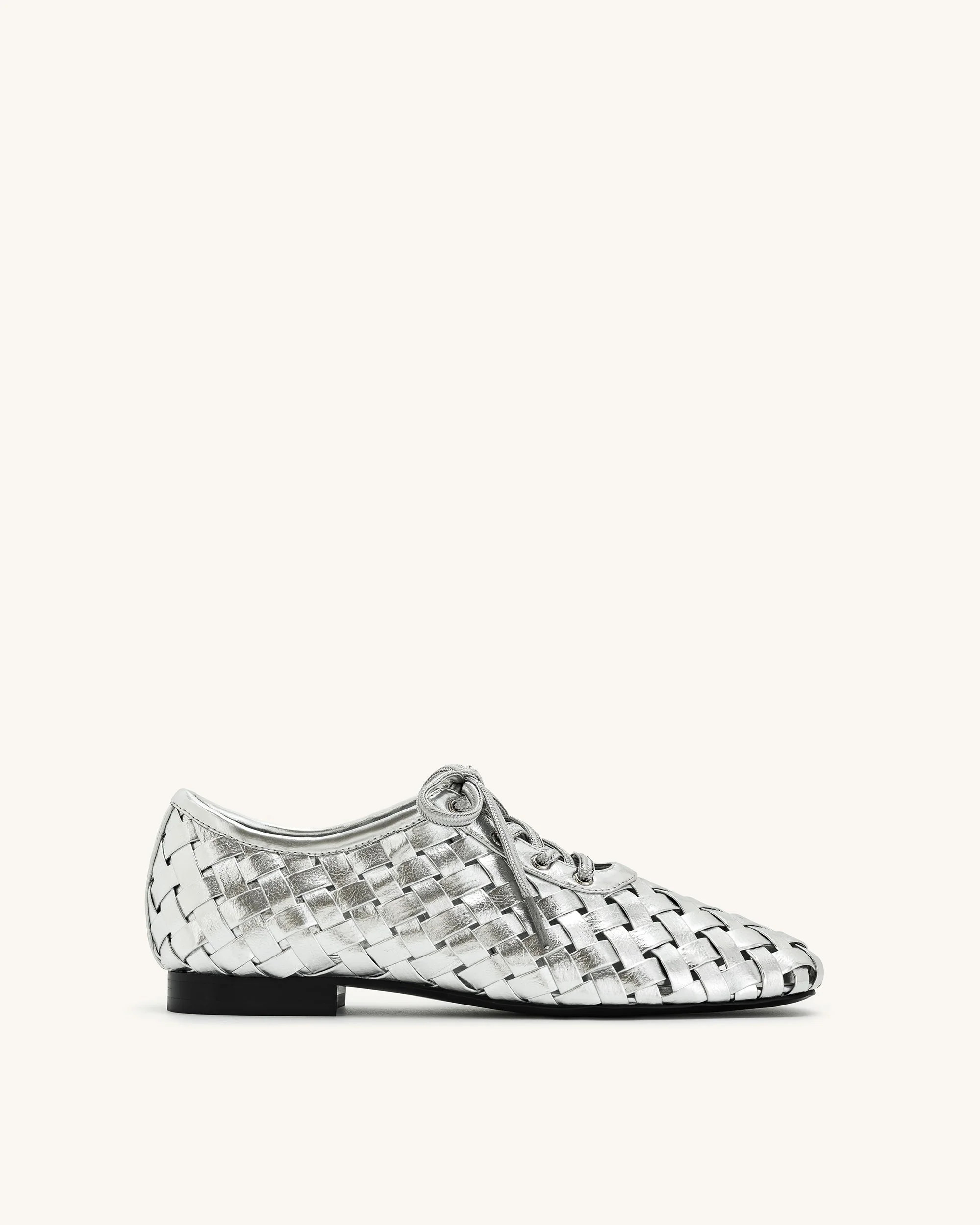 Kayla Weave Strap Flat Shoes - Silver | JW PEI US