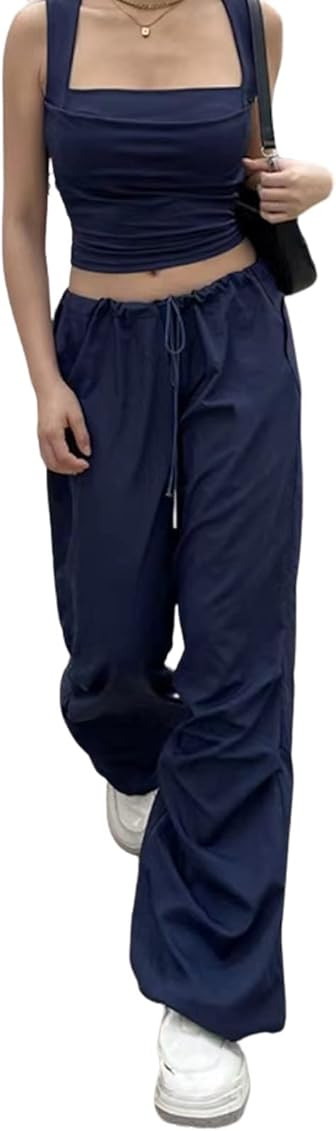YAHUIUL Parachute Pants Women, Cargo Pants for Women Baggy Low Waist Zipper Y2K Pants Light Baggy... | Amazon (US)