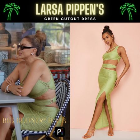 Cut It Out // Get Details On Larsa Pippen’s Green Cutout Dress With The Link In Our Bio #RHOM #LarsaPippen 