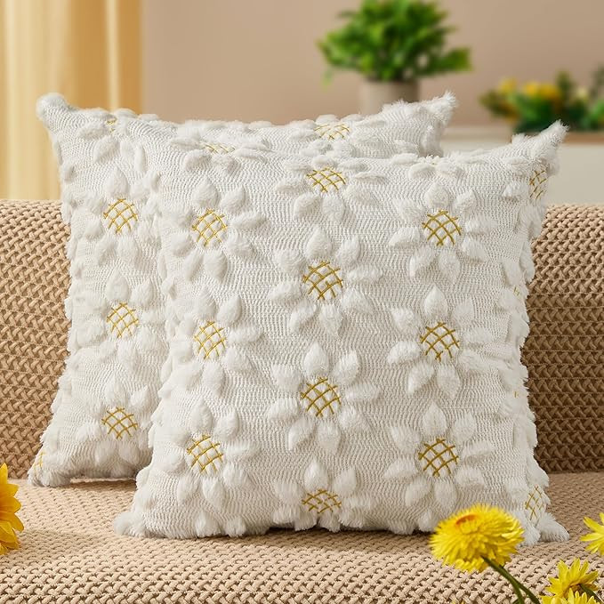 DFXSZ Spring Summer Pillow Covers 18x18 inch Set of 2 Farmhouse Decor Yellow Color Flower Heart S... | Amazon (US)