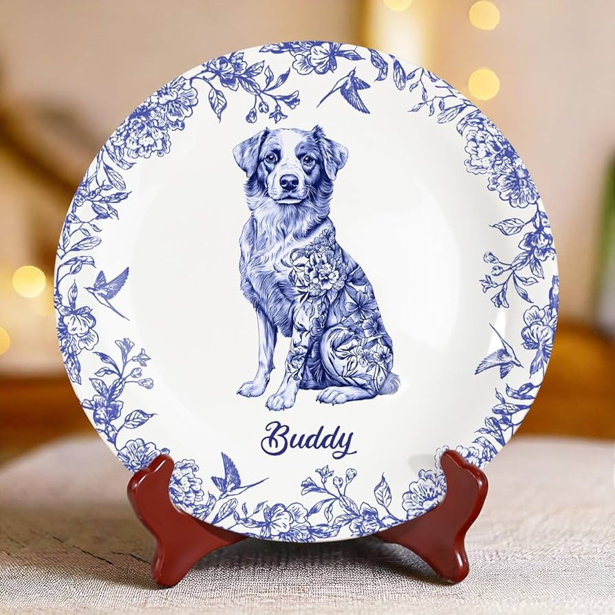 DOPTIKA Whispers Of Love In Blue, Personalized Pet Ceramic Plates, Dog Breeds Chinoiserie Toile D... | Amazon (US)