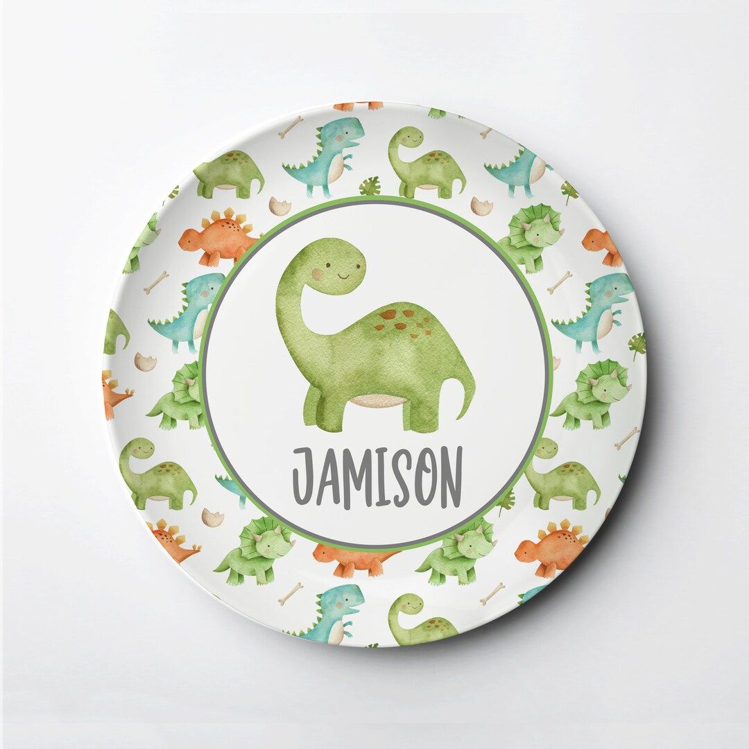 Personalized Dinosaur Kid's Plate, featuring the mighty Brontosaurus, ThermoSāf® Plate | Etsy (US)