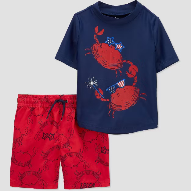 Toddler Boys' Short Sleeve Crab Print 2pc Rash Guard Set - Just One You® made by carter's Red/Wh... | Target