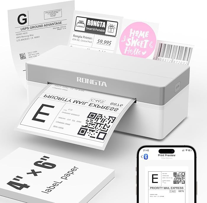 Rongta Shipping Thermal Label Printer, Bluetooth 4x6 Sticker Label Maker Wireless Shipping Label ... | Amazon (US)