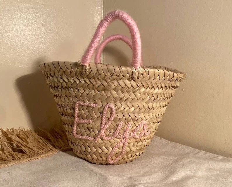 PERSONALIZED Moroccan Straw Basket, Bridal Shower Bags, Straw Bags, Beach Bag, Straw Tote, Embroi... | Etsy (US)