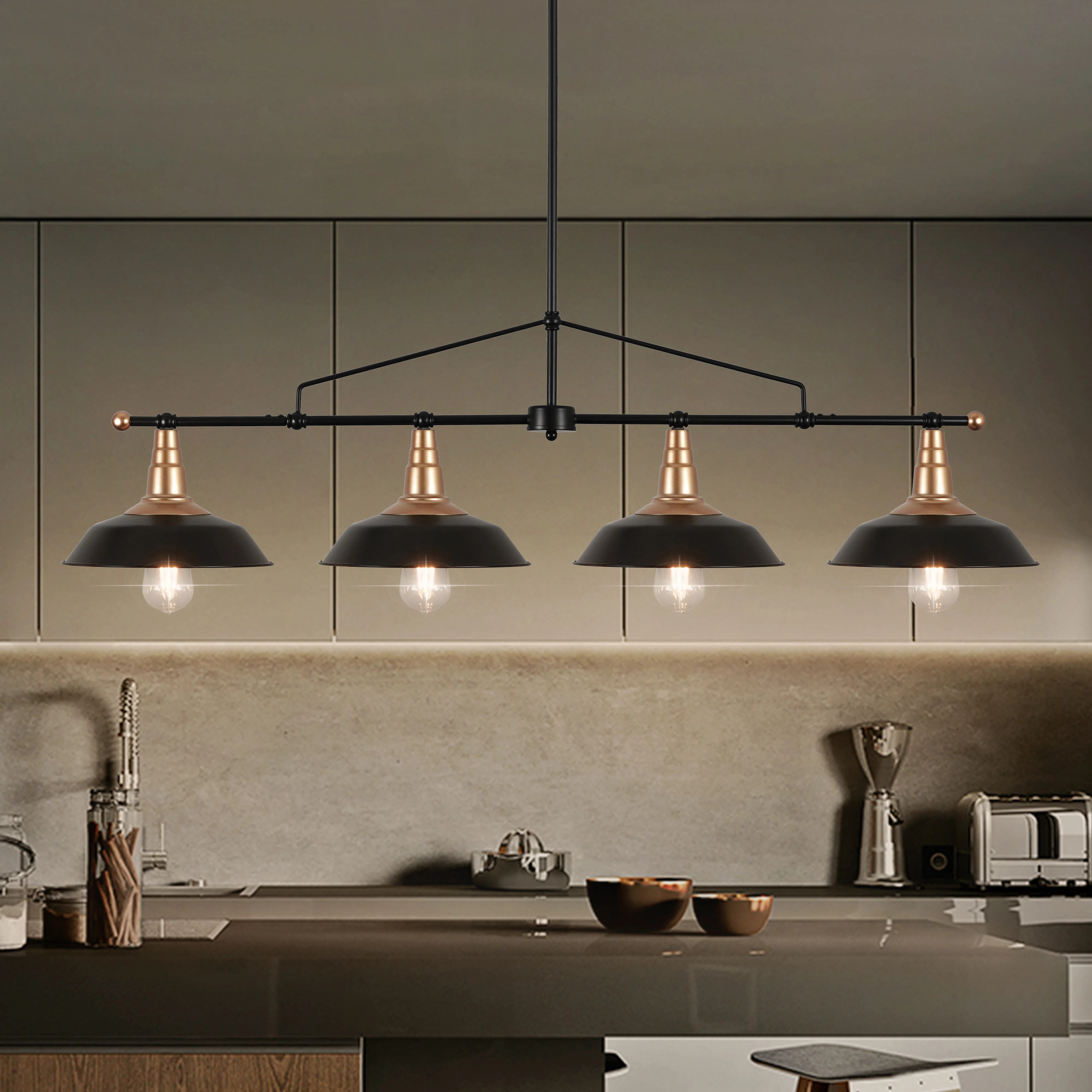 Williston Forge 4-light Industrial Linear Black Gold Bowl-shaped  Chandelier Modern Metal Kitchen... | Wayfair North America