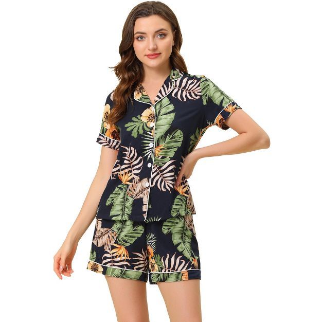 cheibear Womens Lounge Pjs Sleepwear Hawaiian Button Down Shorts Pajamas Set | Target