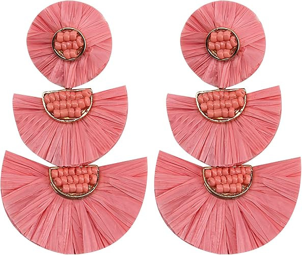 Statement Earrings Beaded Raffia Palm Bohemian Drop Dangle Earrings for women | Amazon (US)