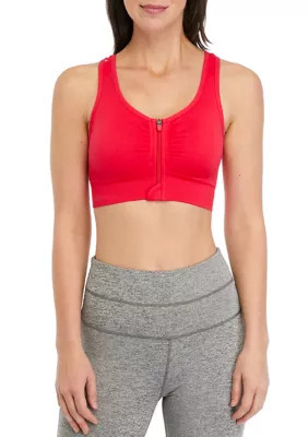 Yogalicious Women's Seamless Katie Zip Bra Top, Raspberry, Medium | Belk
