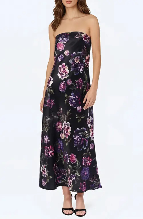 CAMI NYC Noelle Strapless Satin Dress in Dark Stormy at Nordstrom, Size Large | Nordstrom