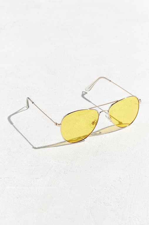 Yellow Lens Classic Aviator Sunglasses,GOLD,ONE SIZE | Urban Outfitters US