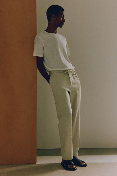 Regular Fit Linen-blend Pants - Regular waist - Long - Navy blue - Men | H&M US | H&M (US + CA)