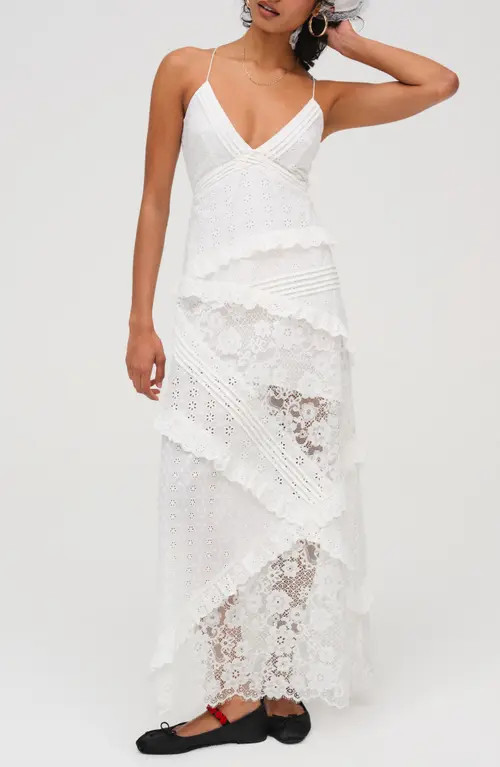 For Love & Lemons Rosalyn Lace Maxi Sundress in White at Nordstrom, Size X-Large | Nordstrom