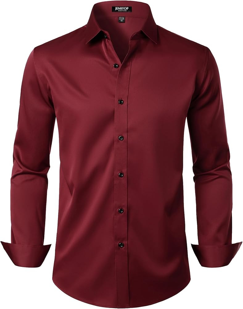 JEMITOP Men's Stretch Wrinkle Free Dress Shirt Formal Prom Wedding Long Sleeve Button Down Shirts | Amazon (US)