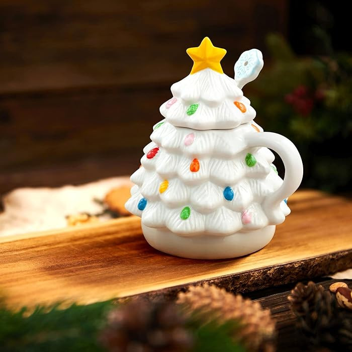 Mr. Christmas Lidded Nostalgic Tree Mug with Spoon - White, 16 Fluid Ounces | Amazon (US)
