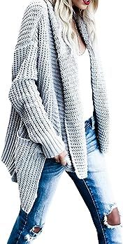 Women's Oversized Long Sleeve Shawl Collared Open Front Sweater Chunky Cardigan | Amazon (US)