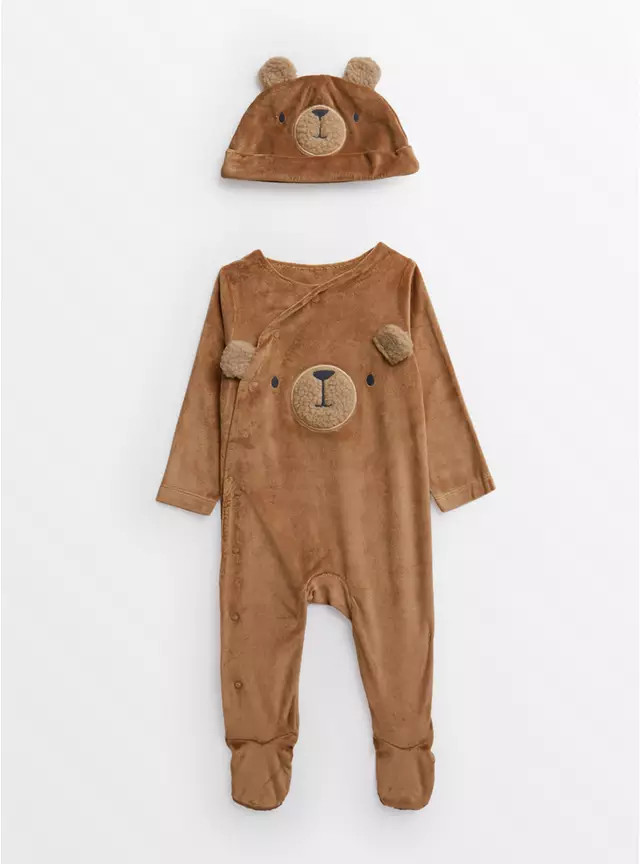 Buy Brown Bear Sleepsuit & Hat Up to 1 mth | Sleepsuits and pyjamas | Tu | Tu Clothing