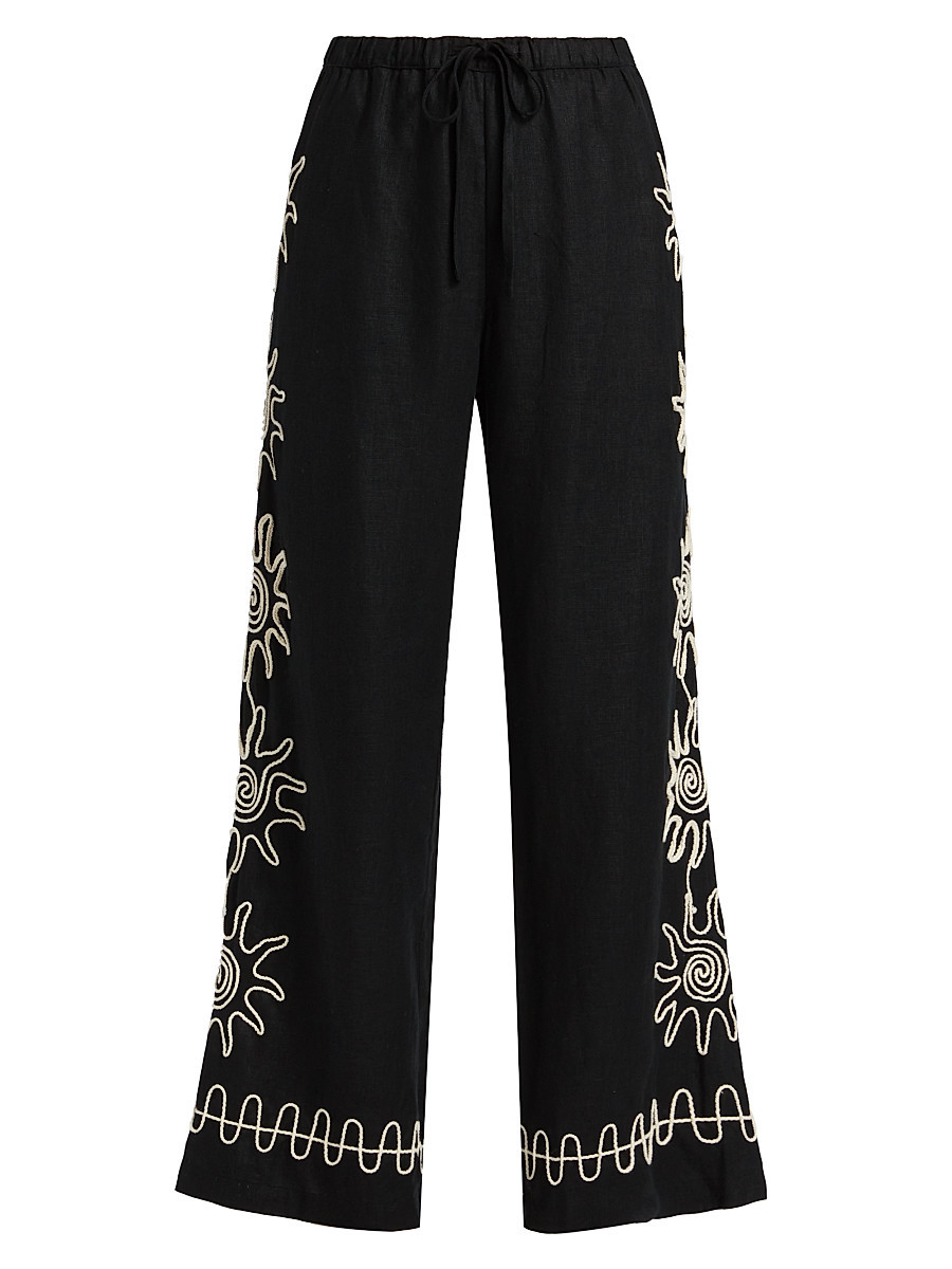 Women's Emmie Embroidered Linen Pants - Sun Embroidery - Size XS | Saks Fifth Avenue