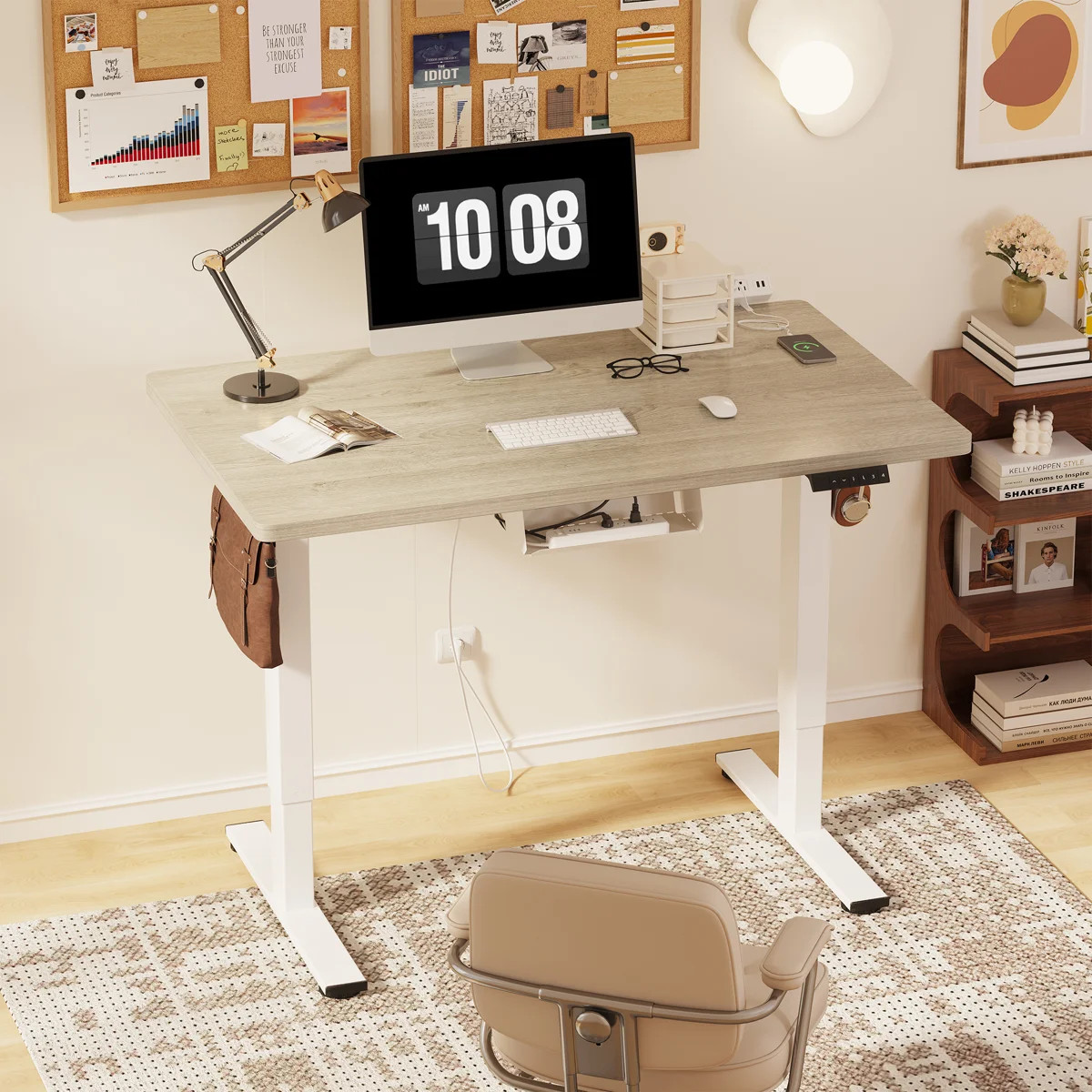 Mancheer Home Office Height Adjustable Standing Desk with USB Ports and Cable Management Tray | Wayfair North America