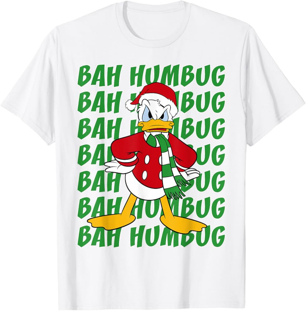Disney Donald Duck Bah Humbug Christmas Text Stack T-Shirt | Amazon (US)