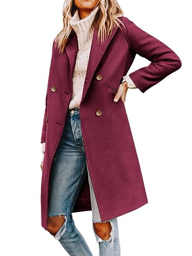 Yousify Wool Coats for Women Burgundy Coat Women Double Breasted Pea Coats for Women Long Winter Coats 2025 | Amazon (US)