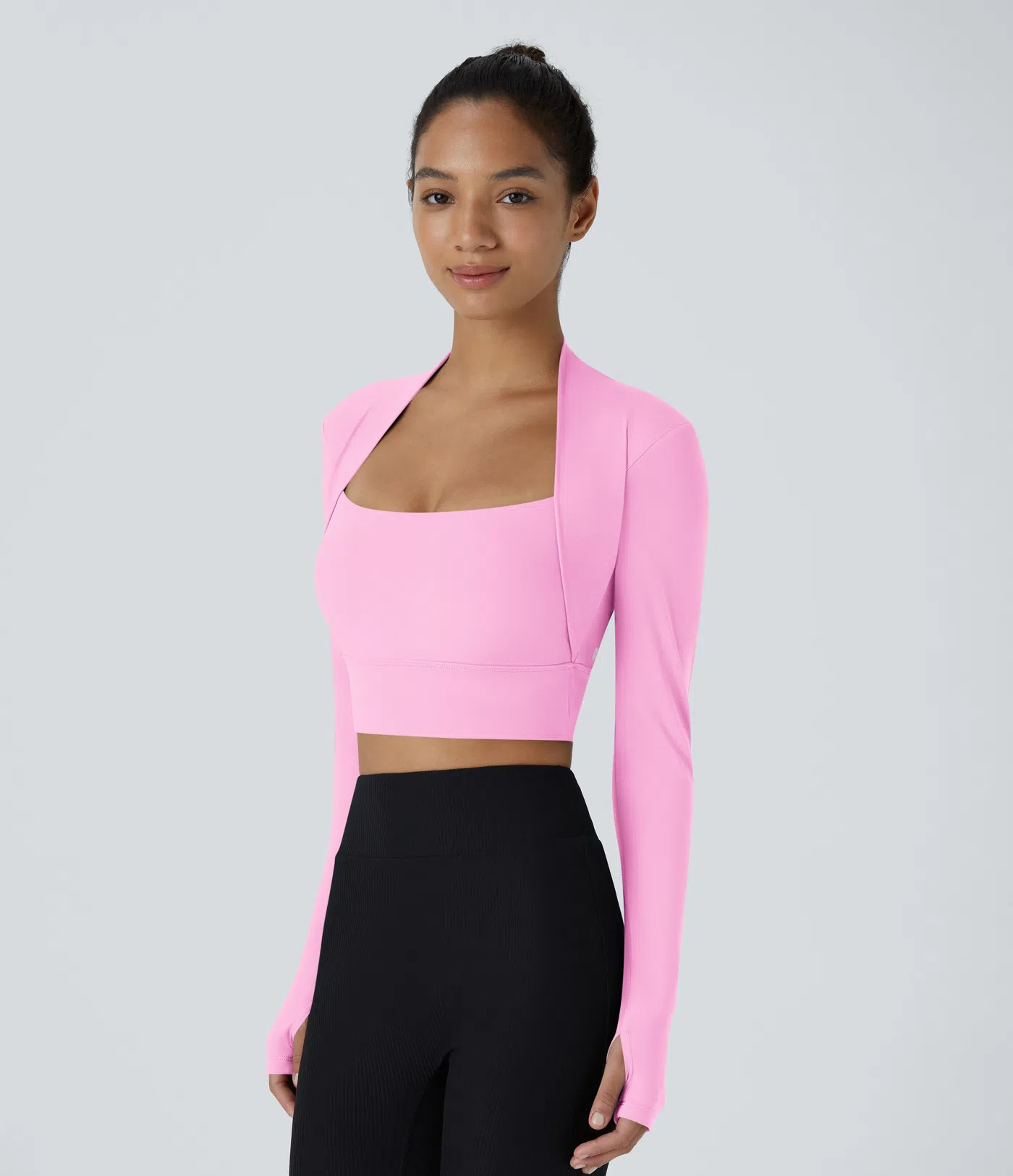 SoftlyZero™ Plush Long Sleeve Thumb Hole 2-in-1 Cropped Yoga Sports Top | HALARA