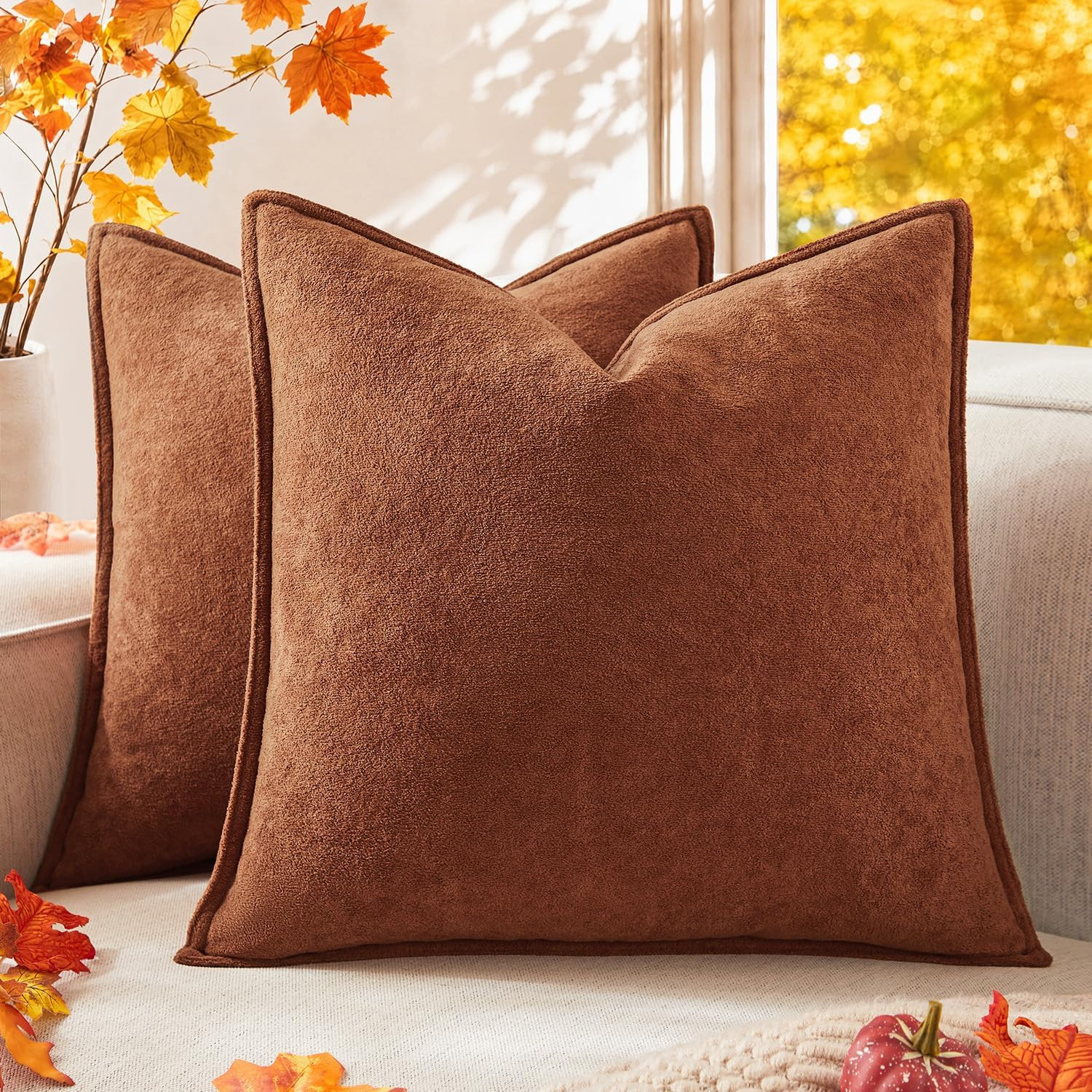 Kevin Textile Soft Waterproof Pillow Covers 18x18 Inch 2 Pack, Rust | Amazon (US)