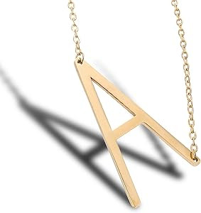 MOMOL Sideways Initial Necklace 18K Gold Plated Stainless Steel Large Big Letters Pendant Necklac... | Amazon (US)