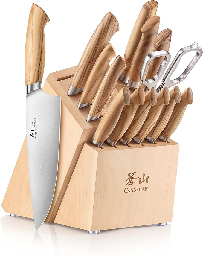 Cangshan OLIV Series 15-Piece Knife Block Set, Forged Swedish 14C28N Steel, Maple Block, 501691 | Amazon (US)